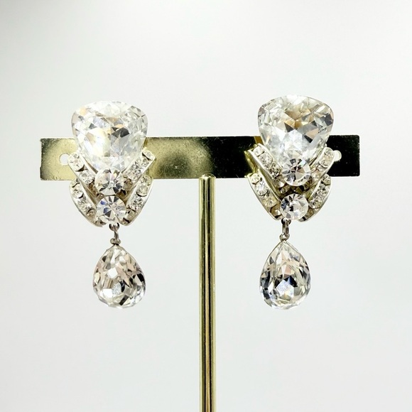 Vintage Crystal Clear Rhinestone Dangle Earrings - Picture 3 of 6